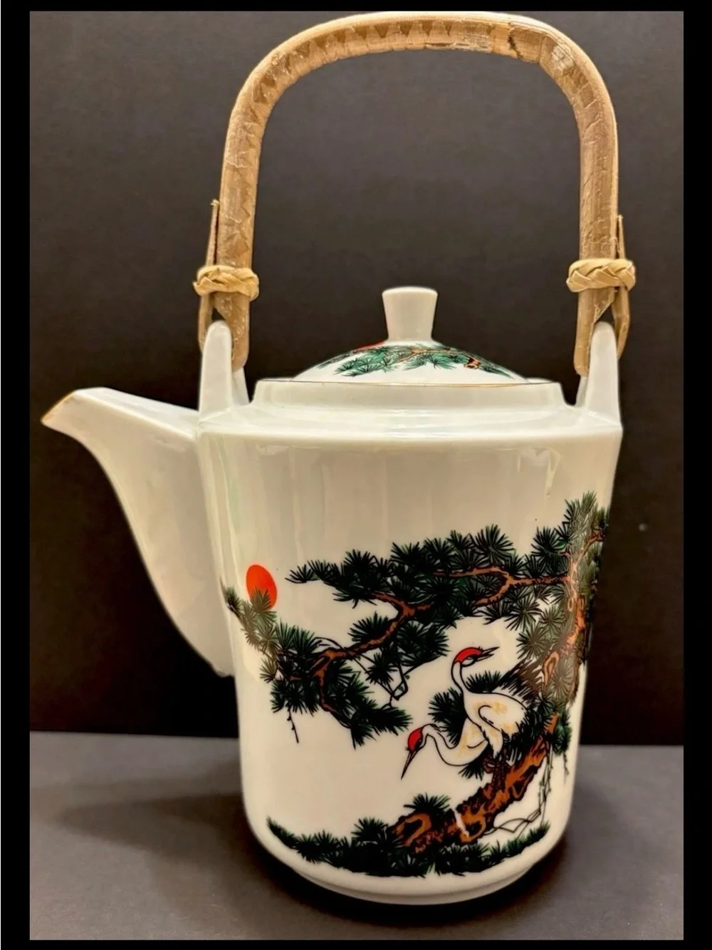 Vintage Cathay China Crane Pine Tree Tea Set Teapot 4 Lidded Cups Asian Japan